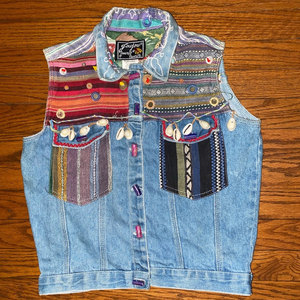 Embellished(Patch Shell Bead Mirror)Denim Vest Top - image 2